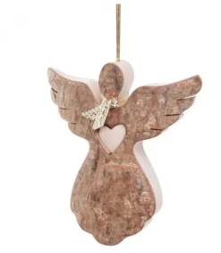 Waldfabrik, photophore en bois et étoile sapin de Noël Ange De Noël A Suspendre Avec Un Coeur, 6,5 Cm
