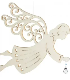 Waldfabrik, photophore en bois et étoile sapin de Noël Ange De Noël A Suspendre En Feuille D'Erable Avec Cristal Swarovski, 19 Cm