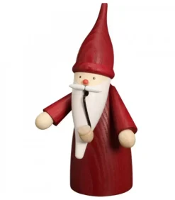 Seiffener Volkskunst Bonhomme Fumeur Père Noël Manteau Rouge