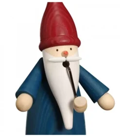 Seiffener Volkskunst Bonhomme Fumeur Père Noël Manteau Bleu