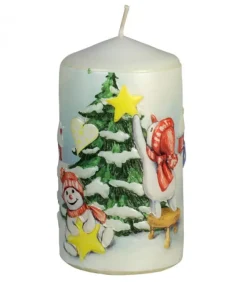 Ewa Kerzen, bougies de Noël et bougies de l'Avent Bougie Décorative De Noël, Motif Vintage Bonhommes De Neige Et Sapin