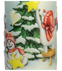 Ewa Kerzen, bougies de Noël et bougies de l'Avent Bougie Décorative De Noël, Motif Vintage Bonhommes De Neige Et Sapin