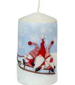 Ewa Kerzen, bougies de Noël et bougies de l'Avent Bougie De Noël Ronde Avec Des Pères Noël Sur Un Traineau