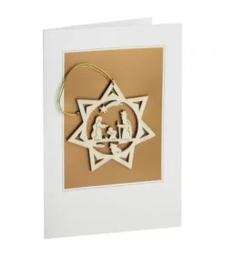 Waldfabrik, photophore en bois et étoile sapin de Noël Carte De Voeux Avec Motif Nativite