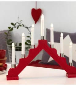 Konstsmide, guirlandes lumineuses de Noël Chandelier À 7 Branches En Bois, Rouge