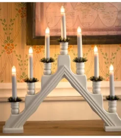 Konstsmide, guirlandes lumineuses de Noël Chandelier Blanc À 7 Branches, Bougies Electriques