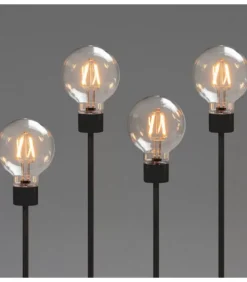 Konstsmide, guirlandes lumineuses de Noël Chandelier Led 5 Ampoules Rondes Ambrees En Metal Noir, 54 Cm