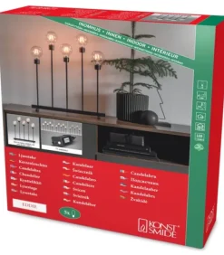 Konstsmide, guirlandes lumineuses de Noël Chandelier Led 5 Ampoules Rondes Ambrees En Metal Noir, 54 Cm