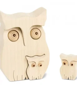 Waldfabrik, photophore en bois et étoile sapin de Noël Chouette En Bois Avec Deux Bebes Chouettes, 10 Cm