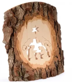 Waldfabrik, photophore en bois et étoile sapin de Noël Crèche A Poser En Ecorce De Bois, 18 Cm