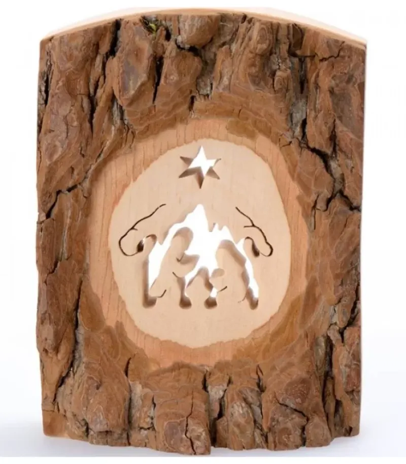 Waldfabrik, photophore en bois et étoile sapin de Noël Crèche A Poser En Ecorce De Bois, 11 Cm