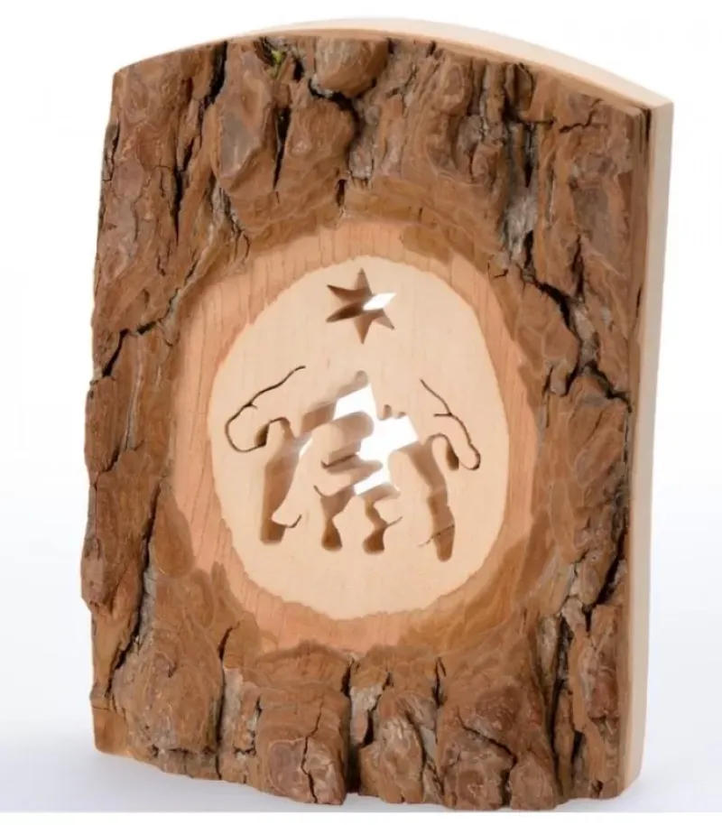 Waldfabrik, photophore en bois et étoile sapin de Noël Crèche A Poser En Ecorce De Bois, 11 Cm