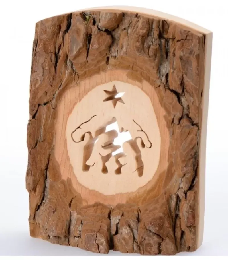Waldfabrik, photophore en bois et étoile sapin de Noël Crèche A Poser En Ecorce De Bois, 11 Cm