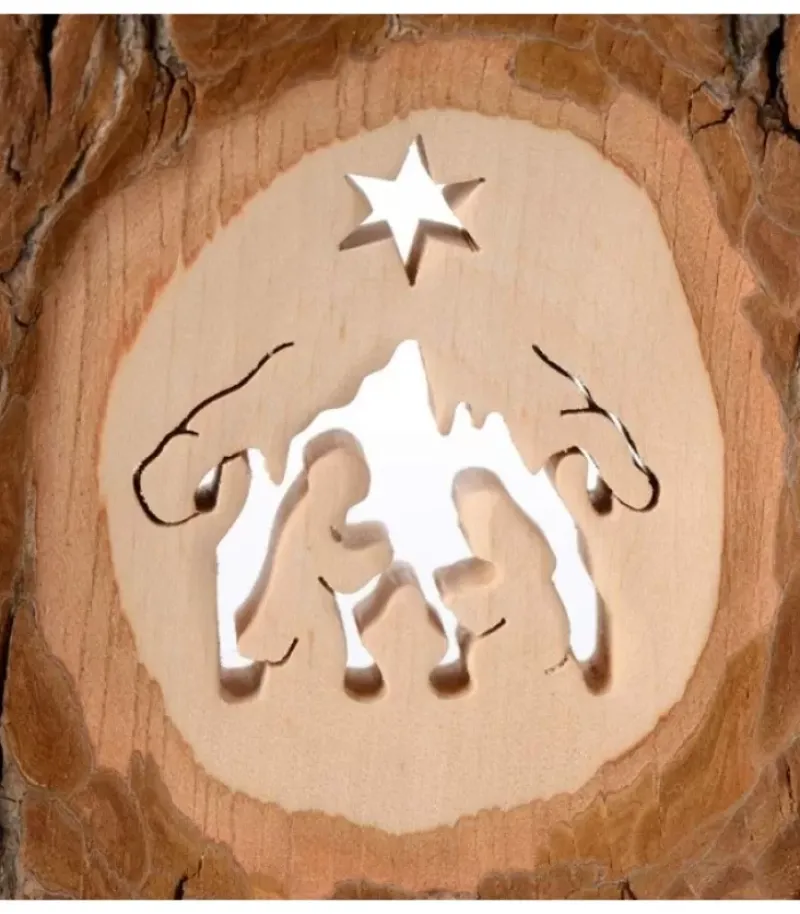 Waldfabrik, photophore en bois et étoile sapin de Noël Crèche A Poser En Ecorce De Bois, 11 Cm