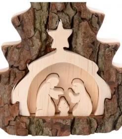 Waldfabrik, photophore en bois et étoile sapin de Noël Crèche De Noël 16 Cm, Taillee Dans Une Ecorce De Bois En Forme De Sapin