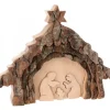 Waldfabrik, photophore en bois et étoile sapin de Noël Crèche De Noël 13 Cm, Taillee Dans Une Ecorce De Bois, Motif Etable