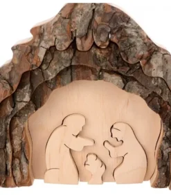 Waldfabrik, photophore en bois et étoile sapin de Noël Crèche De Noël 13 Cm, Taillee Dans Une Ecorce De Bois, Motif Etable