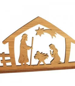 Waldfabrik, photophore en bois et étoile sapin de Noël Crèche De Noël Diorama En Bois D'Olivier, 8 Cm