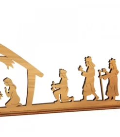 Waldfabrik, photophore en bois et étoile sapin de Noël Crèche De Noël Diorama En Bois D'Olivier, 8 Cm