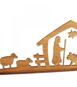 Waldfabrik, photophore en bois et étoile sapin de Noël Crèche De Noël Diorama En Bois D'Olivier, 8 Cm