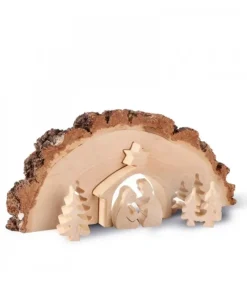 Waldfabrik, photophore en bois et étoile sapin de Noël Crèche De Noël En Bois Cisele Dans Un Rondin De Bois, 30 Cm
