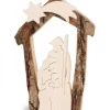 Waldfabrik, photophore en bois et étoile sapin de Noël Crèche De Noël En Ecorce 12,5 Cm, Avec Nativite En Bois D'Erable