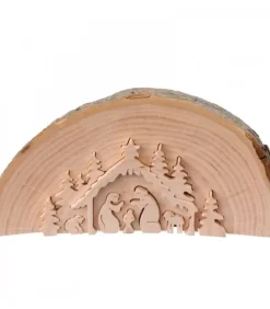 Waldfabrik, photophore en bois et étoile sapin de Noël Crèche De Noël En Relief, Taillee Dans Un Rondin De Bois, 15 Cm