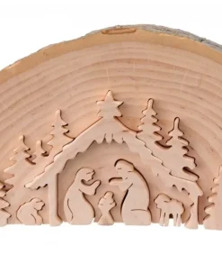 Waldfabrik, photophore en bois et étoile sapin de Noël Crèche De Noël En Relief, Taillee Dans Un Rondin De Bois, 15 Cm