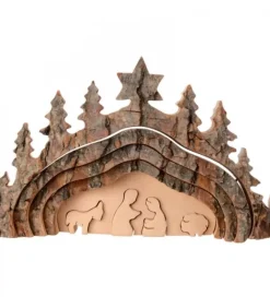 Waldfabrik, photophore en bois et étoile sapin de Noël Crèche De Noël Taillee Dans Une Ecorce De Bois, Motif Grotte, 20 Cm