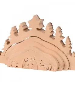 Waldfabrik, photophore en bois et étoile sapin de Noël Crèche De Noël Taillee Dans Une Ecorce De Bois, Motif Grotte, 20 Cm