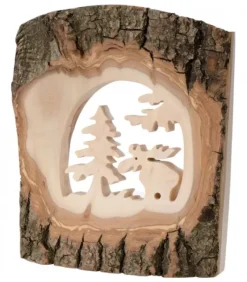 Waldfabrik, photophore en bois et étoile sapin de Noël Déco Bois En Ecorce, Motif Elan Dans La Foret, 18 Cm