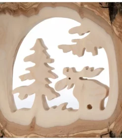 Waldfabrik, photophore en bois et étoile sapin de Noël Déco Bois En Ecorce, Motif Elan Dans La Foret, 18 Cm