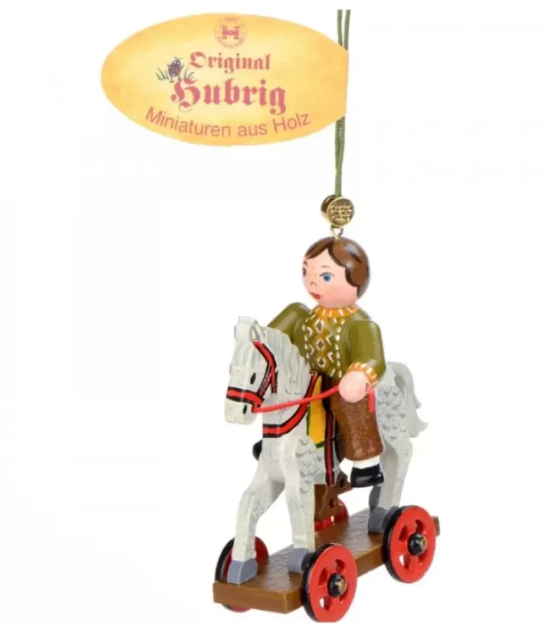 Hubrig, figurines pour enfant Décoration Sapin De Noël Vintage, Enfant Sur Un Cheval De Bois,