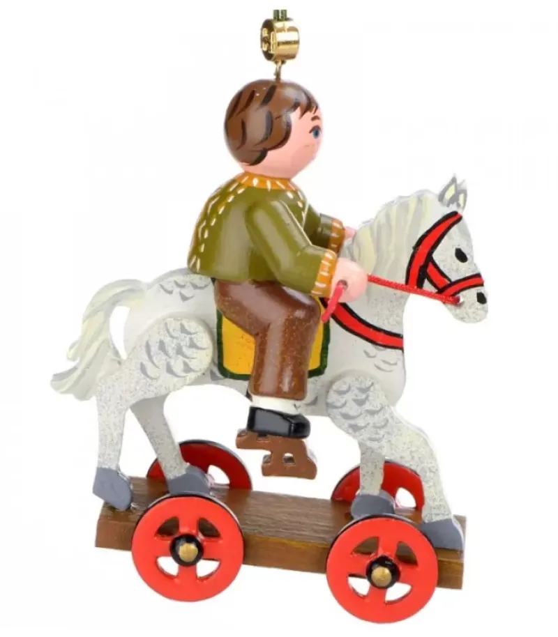 Hubrig, figurines pour enfant Décoration Sapin De Noël Vintage, Enfant Sur Un Cheval De Bois,