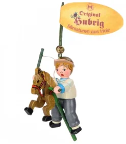 Hubrig, figurines pour enfant Décoration Sapin De Noël Vintage, Petit Garcon Sur Un Cheval En Bois