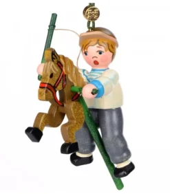 Hubrig, figurines pour enfant Décoration Sapin De Noël Vintage, Petit Garcon Sur Un Cheval En Bois