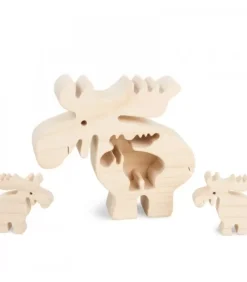 Waldfabrik, photophore en bois et étoile sapin de Noël Elan En Bois Avec Deux Enfants, 10 Cm