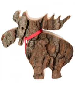 Waldfabrik, photophore en bois et étoile sapin de Noël Elan En Bois Avec Noeud Rouge 14 Cm