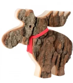 Waldfabrik, photophore en bois et étoile sapin de Noël Elan En Bois Avec Noeud Rouge 14 Cm