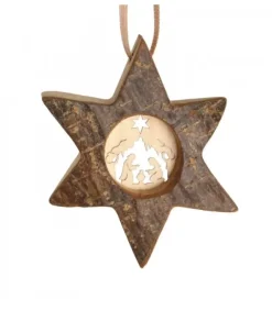 Waldfabrik, photophore en bois et étoile sapin de Noël Etoile En Bois, Motif Cisele Crèche, 7 Cm