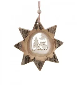 Waldfabrik, photophore en bois et étoile sapin de Noël Etoile En Bois, Motif Cisele Elan, 10 Cm