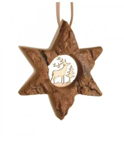 Waldfabrik, photophore en bois et étoile sapin de Noël Etoile En Bois, Motif Cisele Cerf, 7 Cm