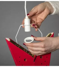 Konstsmide, guirlandes lumineuses de Noël Etoile Lumineuse 7 Branches En Papier Velours Rouge A Suspendre, 60 Cm