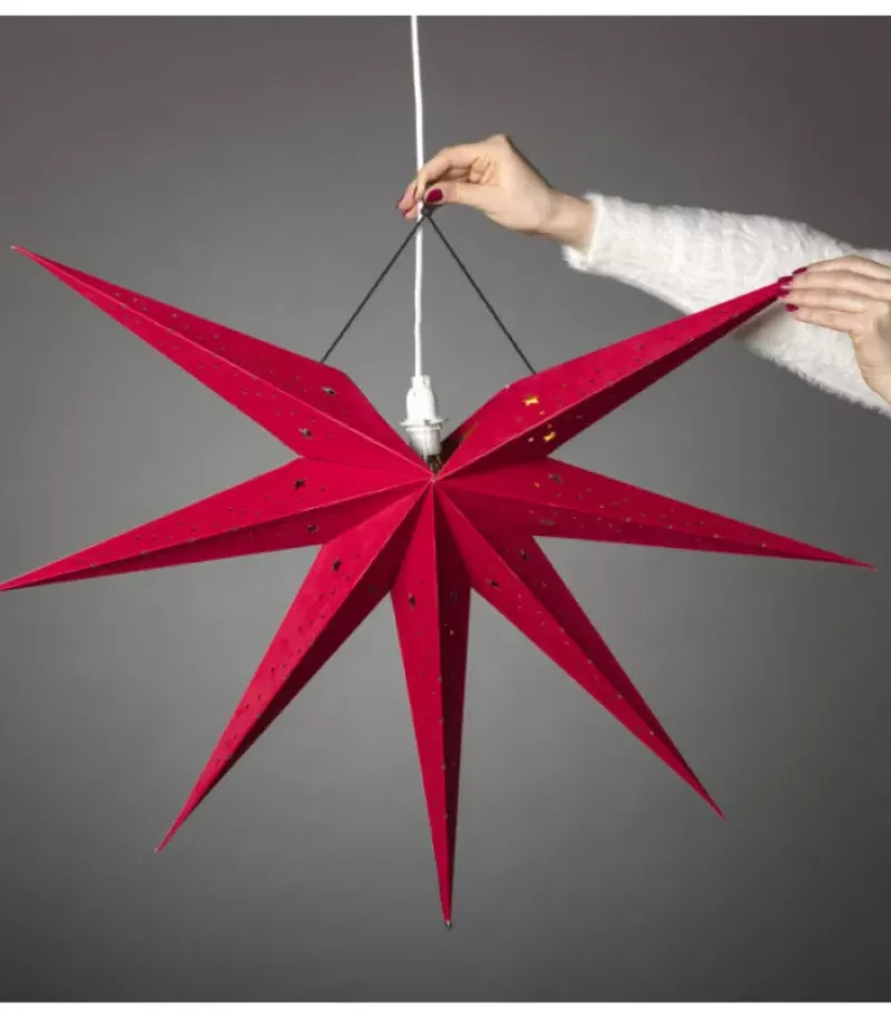Konstsmide, guirlandes lumineuses de Noël Etoile Lumineuse 7 Branches En Papier Velours Rouge A Suspendre, 60 Cm