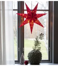 Konstsmide, guirlandes lumineuses de Noël Etoile Lumineuse 7 Branches En Papier Velours Rouge A Suspendre, 60 Cm