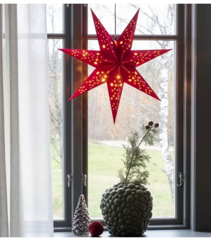 Konstsmide, guirlandes lumineuses de Noël Etoile Lumineuse 7 Branches En Papier Velours Rouge A Suspendre, 60 Cm