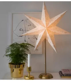 Konstsmide, guirlandes lumineuses de Noël Etoile Lumineuse Electrique 7 Branches En Papier, Blanche, Sur Pied Laiton, 48 Cm