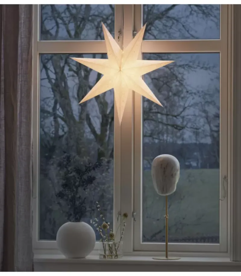Konstsmide, guirlandes lumineuses de Noël Etoile Lumineuse En Papier A Suspendre, 7 Branches, Blanche, 60 Cm