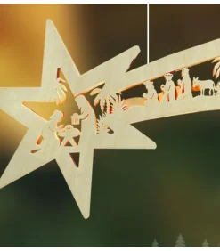 Ratags, décos de Noël lumineuses en bois Grande Etoile Lumineuse En Bois A Suspendre