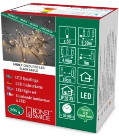Konstsmide, guirlandes lumineuses de Noël Guirlande Lumineuse Led Effet Gouttes, 50 Diodes Ambrees, Fil Noir